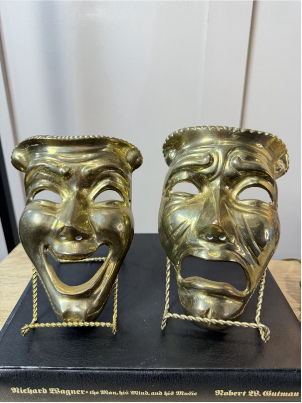 Vintage Brass Comedy Tragedy Masks Wall Art Drama Theater Decor 7”